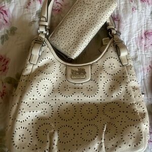 Coach Maggie Madison Leather Laser Cut Cream Bag & wallet & dust bag.